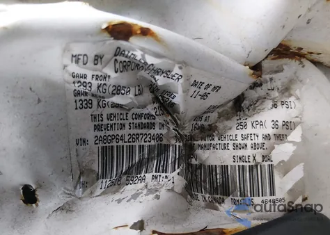 2006 Chrysler Town & Country Limited из США, поврежденный, VIN 2A8GP64L26R723406